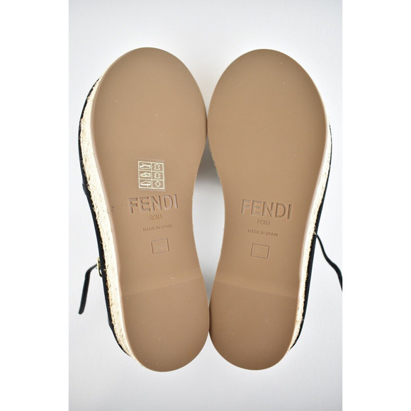 Fendi Black Leather Logo Slide Flat Ankle Strap Platform Espadrille Sandal 36.5 - Picture 11 of 11